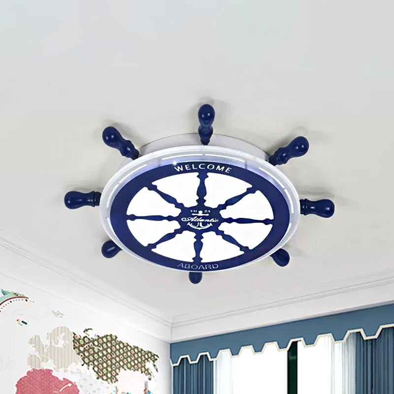 Circular Sleeping Room Flushmount Acrylic LED Modernism Ceiling Flush with Rudder Design in Blue Blue Clearhalo 'Ceiling Lights' 'Close To Ceiling Lights' 'Close to ceiling' 'Flush mount' Lighting' 1907751