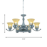 Nordic Flared Chandelier Lighting Amber Glass 6-Light Living Room Hanging Ceiling Lamp with Curvy Arm in Blue Clearhalo 'Ceiling Lights' 'Chandeliers' Lighting' options 1907790