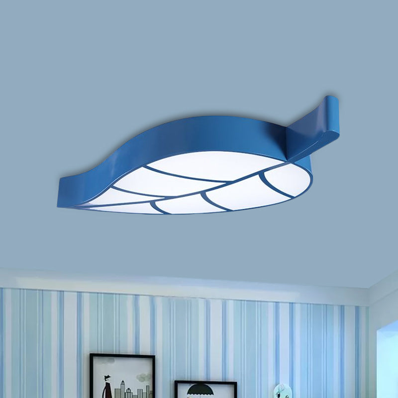 Leaf-Shaped Sleeping Room Flush Lighting Acrylic LED Kids Close to Ceiling Lamp in Red/Yellow/Blue Blue Clearhalo 'Ceiling Lights' 'Close To Ceiling Lights' 'Close to ceiling' 'Flush mount' Lighting' 1907795