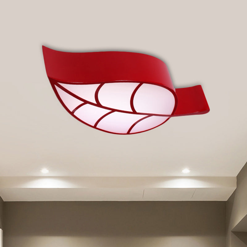 Leaf-Shaped Sleeping Room Flush Lighting Acrylic LED Kids Close to Ceiling Lamp in Red/Yellow/Blue Red Clearhalo 'Ceiling Lights' 'Close To Ceiling Lights' 'Close to ceiling' 'Flush mount' Lighting' 1907803