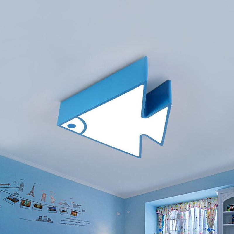 Fish Ceiling Mounted Lamp Children Acrylic LED Kindergarten Flush Light Fixture in Red/Green/Blue Blue Clearhalo 'Ceiling Lights' 'Close To Ceiling Lights' 'Close to ceiling' 'Flush mount' Lighting' 1907811