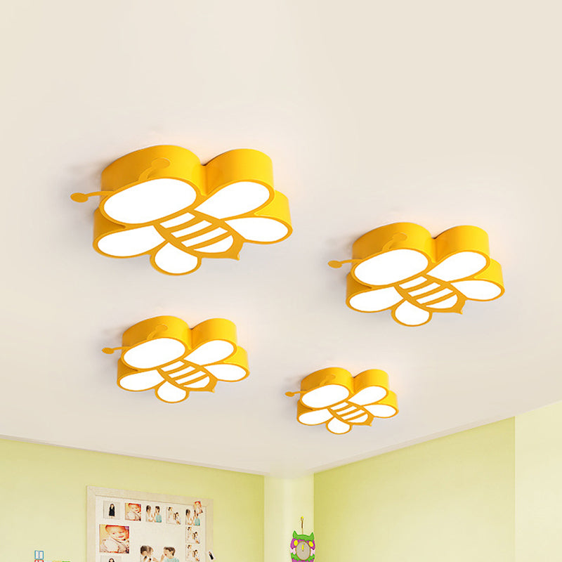 Cartoon Bee Kindergarten Ceiling Lamp Acrylic LED Children Flush Mount Light Fixture in Yellow, Warm/White Light Clearhalo 'Ceiling Lights' 'Close To Ceiling Lights' 'Close to ceiling' 'Flush mount' Lighting' 1907940