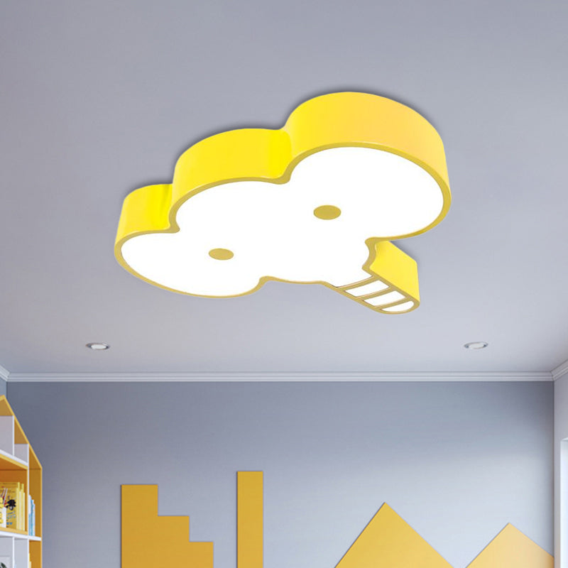 Elephant Face LED Flush Mount Fixture Kids Acrylic Red/Pink/Yellow Flush Ceiling Light for Bedchamber Yellow Clearhalo 'Ceiling Lights' 'Close To Ceiling Lights' 'Close to ceiling' 'Flush mount' Lighting' 1907944