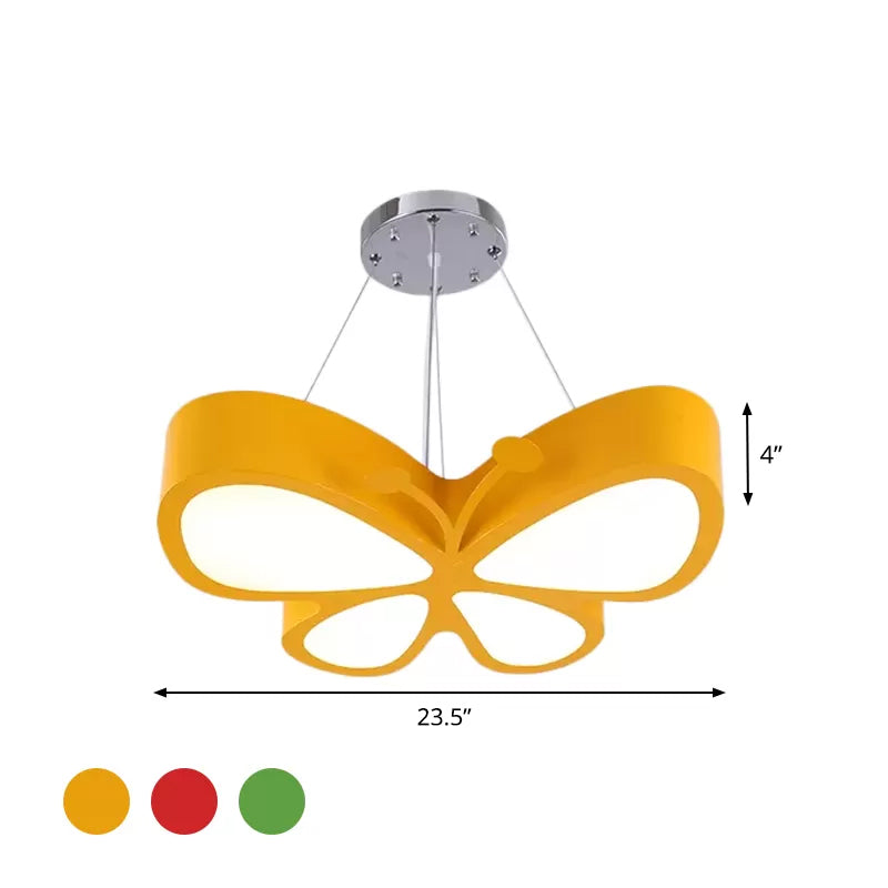 LED Bedroom Chandelier Lamp Kids Red/Yellow/Green Hanging Ceiling Light with Butterfly Acrylic Shade in Warm/White Light Clearhalo 'Ceiling Lights' 'Chandeliers' Lighting' options 1908019