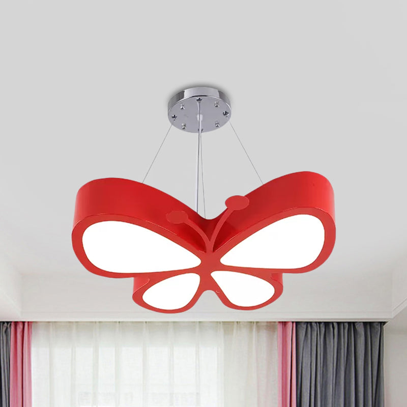 LED Bedroom Chandelier Lamp Kids Red/Yellow/Green Hanging Ceiling Light with Butterfly Acrylic Shade in Warm/White Light Red Clearhalo 'Ceiling Lights' 'Chandeliers' Lighting' options 1908020_947996ee-0e8c-4763-a262-37266b74437f