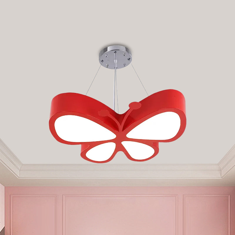 LED Bedroom Chandelier Lamp Kids Red/Yellow/Green Hanging Ceiling Light with Butterfly Acrylic Shade in Warm/White Light Clearhalo 'Ceiling Lights' 'Chandeliers' Lighting' options 1908021