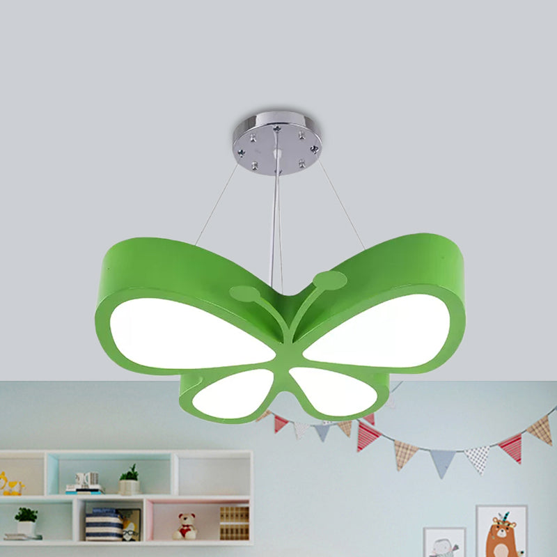 LED Bedroom Chandelier Lamp Kids Red/Yellow/Green Hanging Ceiling Light with Butterfly Acrylic Shade in Warm/White Light Clearhalo 'Ceiling Lights' 'Chandeliers' Lighting' options 1908024