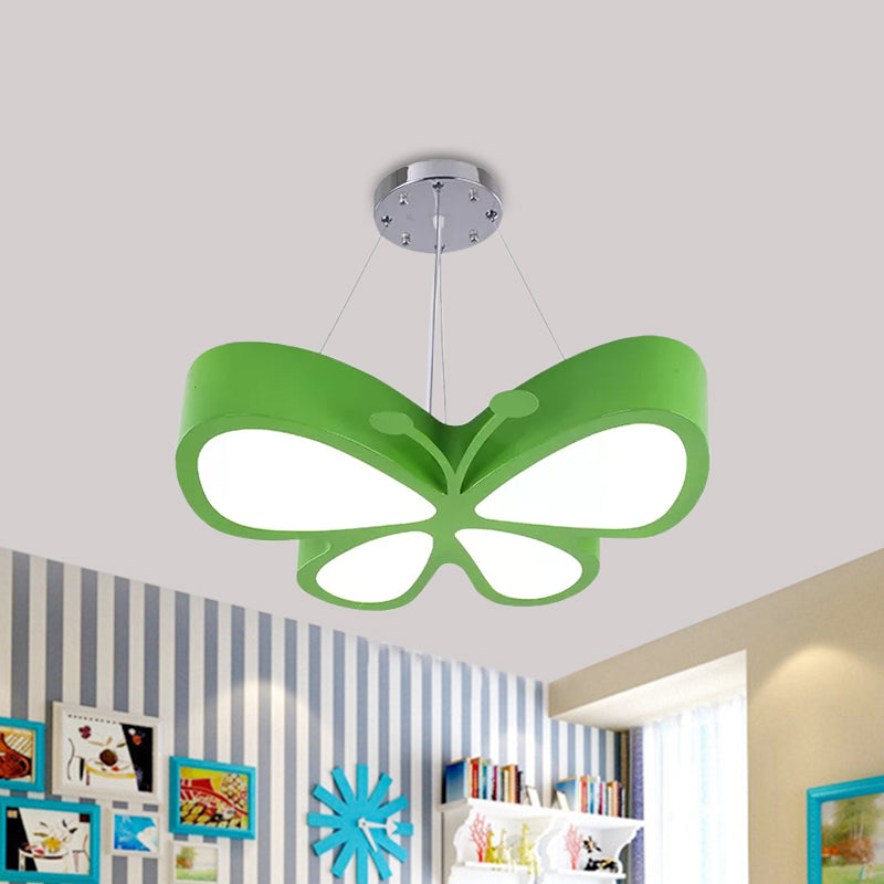 LED Bedroom Chandelier Lamp Kids Red/Yellow/Green Hanging Ceiling Light with Butterfly Acrylic Shade in Warm/White Light Clearhalo 'Ceiling Lights' 'Chandeliers' Lighting' options 1908025