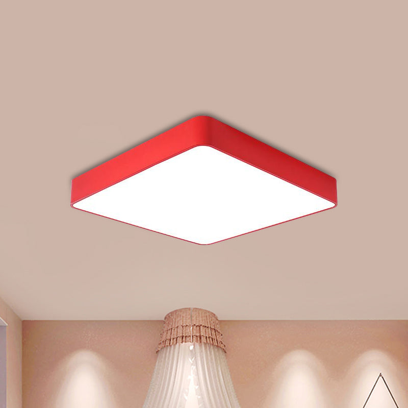 Square LED Flush Light Fixture Kids Acrylic White/Red/Yellow Finish Close to Ceiling Lamp in Warm/White Light Red Clearhalo 'Ceiling Lights' 'Close To Ceiling Lights' 'Close to ceiling' 'Flush mount' Lighting' 1908040