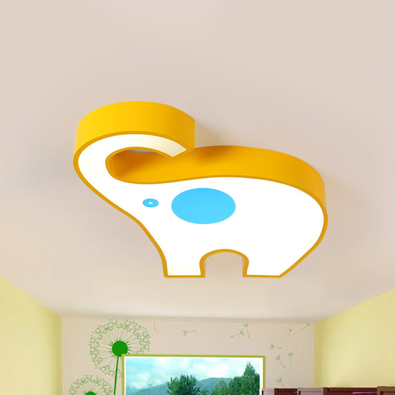 Elephant Kindergarten Flush Mount Lamp Acrylic LED Children Flush Ceiling Light Fixture in Pink/Yellow Yellow Clearhalo 'Ceiling Lights' 'Close To Ceiling Lights' 'Close to ceiling' 'Flush mount' Lighting' 1908057