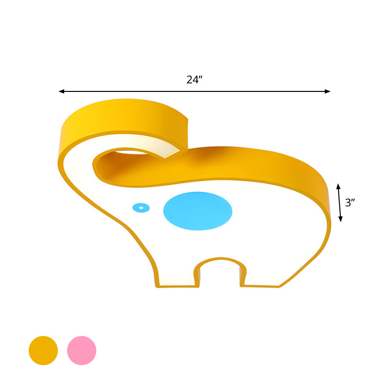 Elephant Kindergarten Flush Mount Lamp Acrylic LED Children Flush Ceiling Light Fixture in Pink/Yellow Clearhalo 'Ceiling Lights' 'Close To Ceiling Lights' 'Close to ceiling' 'Flush mount' Lighting' 1908059