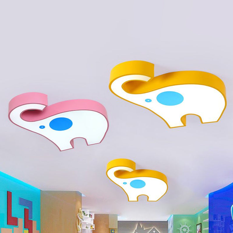 Elephant Kindergarten Flush Mount Lamp Acrylic LED Children Flush Ceiling Light Fixture in Pink/Yellow Clearhalo 'Ceiling Lights' 'Close To Ceiling Lights' 'Close to ceiling' 'Flush mount' Lighting' 1908060