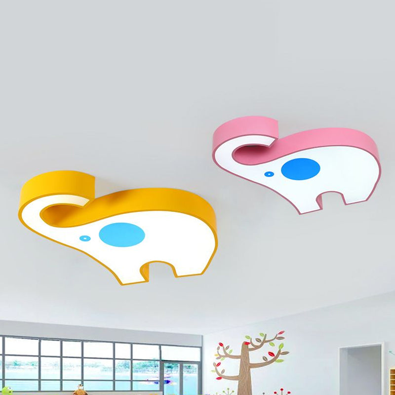 Elephant Kindergarten Flush Mount Lamp Acrylic LED Children Flush Ceiling Light Fixture in Pink/Yellow Clearhalo 'Ceiling Lights' 'Close To Ceiling Lights' 'Close to ceiling' 'Flush mount' Lighting' 1908061