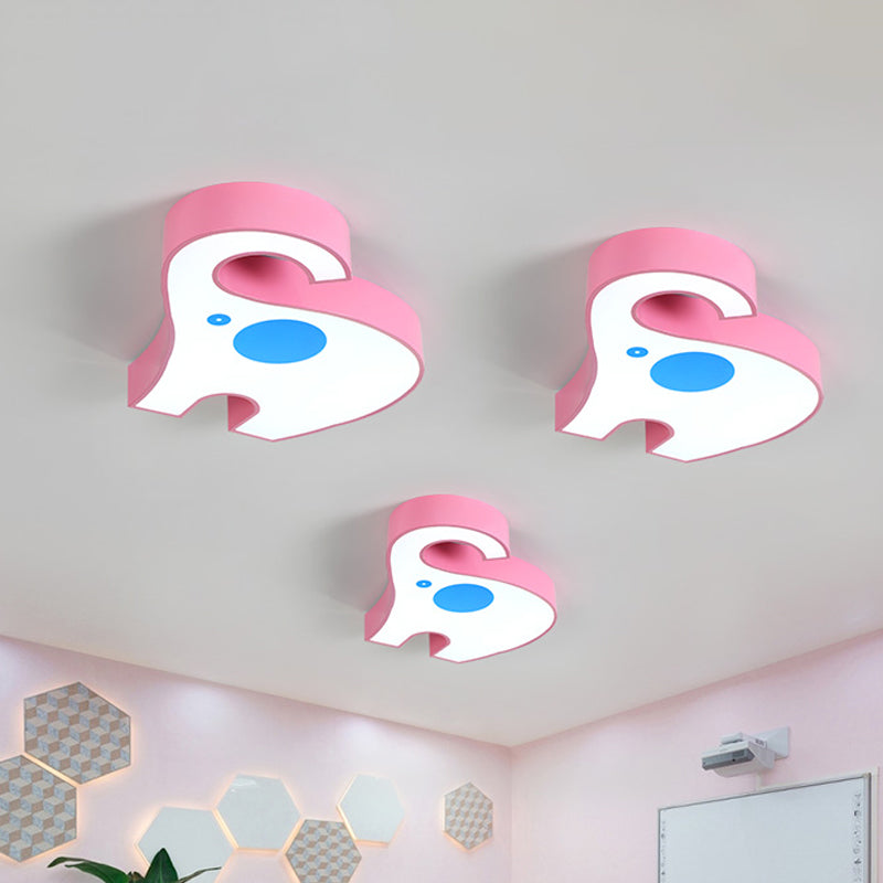 Elephant Kindergarten Flush Mount Lamp Acrylic LED Children Flush Ceiling Light Fixture in Pink/Yellow Clearhalo 'Ceiling Lights' 'Close To Ceiling Lights' 'Close to ceiling' 'Flush mount' Lighting' 1908062