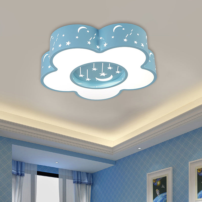 Hollow-Out Blossom Ceiling Light Creative Acrylic LED Playroom Flush Mount Lighting in Pink/Blue Blue Clearhalo 'Ceiling Lights' 'Close To Ceiling Lights' 'Close to ceiling' 'Flush mount' Lighting' 1908064