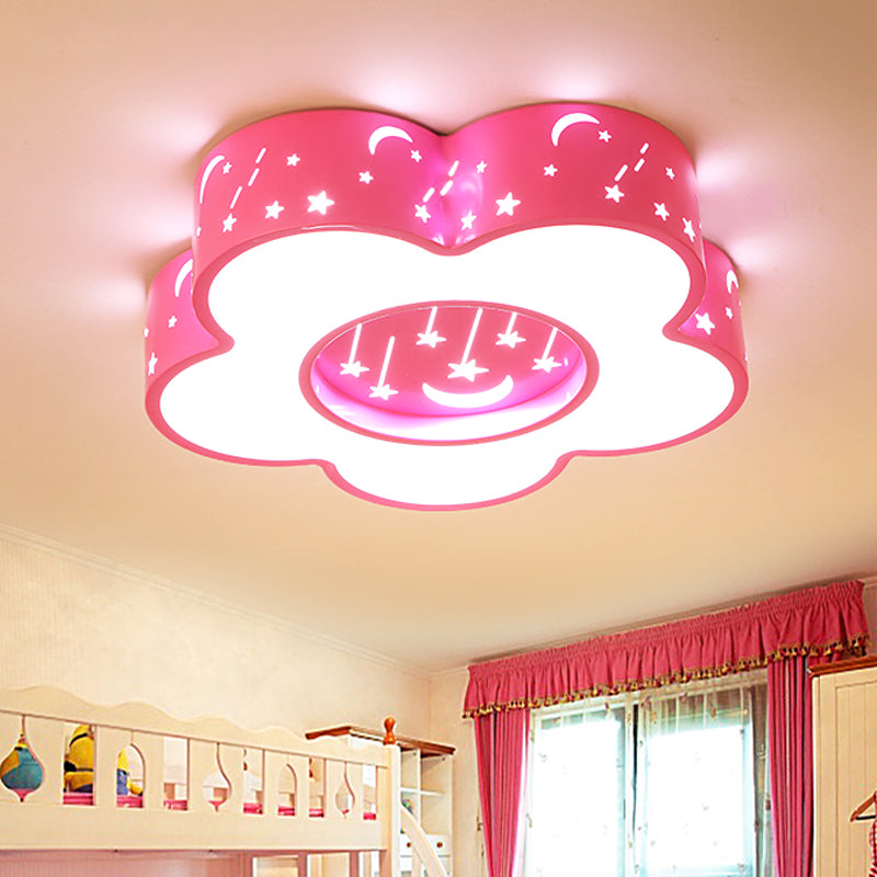 Hollow-Out Blossom Ceiling Light Creative Acrylic LED Playroom Flush Mount Lighting in Pink/Blue Pink Clearhalo 'Ceiling Lights' 'Close To Ceiling Lights' 'Close to ceiling' 'Flush mount' Lighting' 1908068