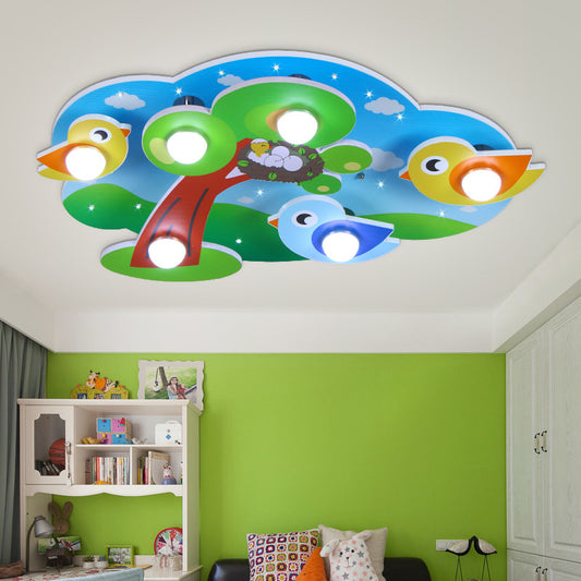 Multi-Color Tree Ceiling Light 6 Lights Contemporary Wood Flush Mount Light for Living Room Aqua Clearhalo 'Ceiling Lights' 'Close To Ceiling Lights' 'Close to ceiling' 'Flush mount' Lighting' 190807