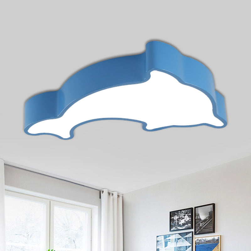 Acrylic Dolphin Ceiling Mounted Light Cartoon Green/Blue/Red LED Flushmount Lighting for Children Room Blue Clearhalo 'Ceiling Lights' 'Close To Ceiling Lights' 'Close to ceiling' 'Flush mount' Lighting' 1908132