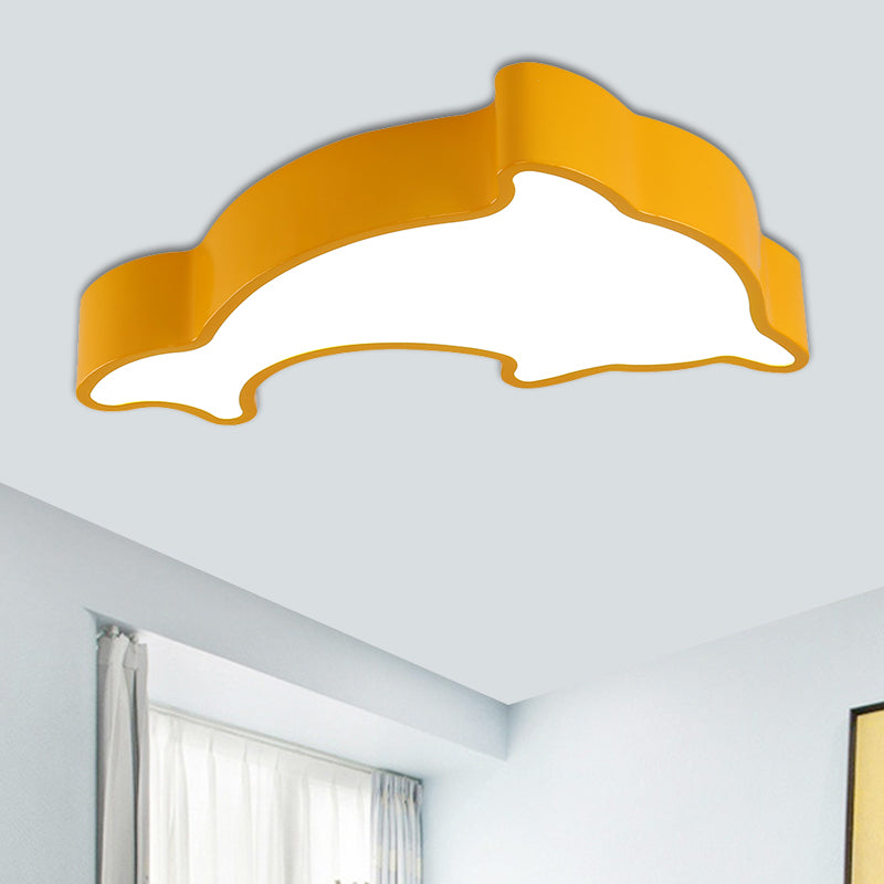 Acrylic Dolphin Ceiling Mounted Light Cartoon Green/Blue/Red LED Flushmount Lighting for Children Room Yellow Clearhalo 'Ceiling Lights' 'Close To Ceiling Lights' 'Close to ceiling' 'Flush mount' Lighting' 1908136