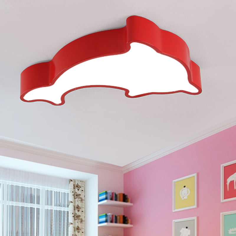 Acrylic Dolphin Ceiling Mounted Light Cartoon Green/Blue/Red LED Flushmount Lighting for Children Room Red Clearhalo 'Ceiling Lights' 'Close To Ceiling Lights' 'Close to ceiling' 'Flush mount' Lighting' 1908140