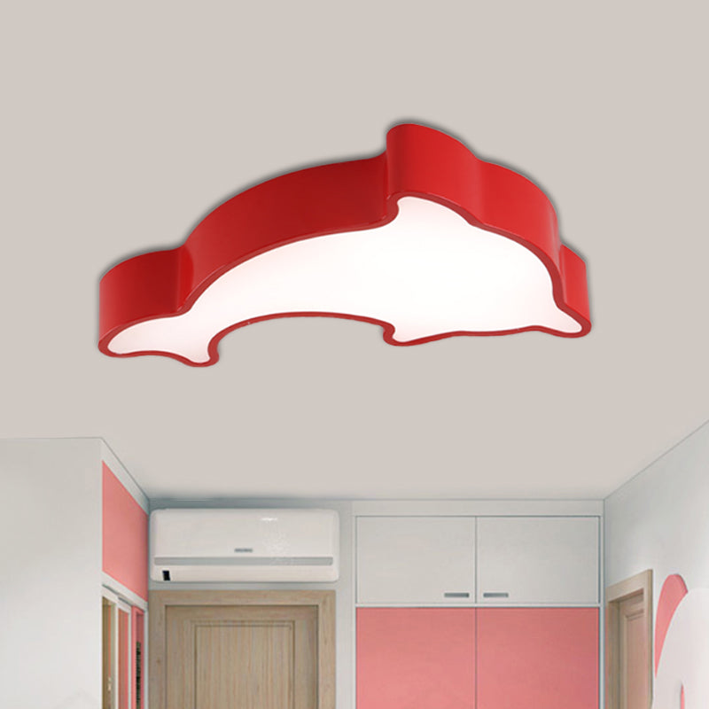 Acrylic Dolphin Ceiling Mounted Light Cartoon Green/Blue/Red LED Flushmount Lighting for Children Room Clearhalo 'Ceiling Lights' 'Close To Ceiling Lights' 'Close to ceiling' 'Flush mount' Lighting' 1908141