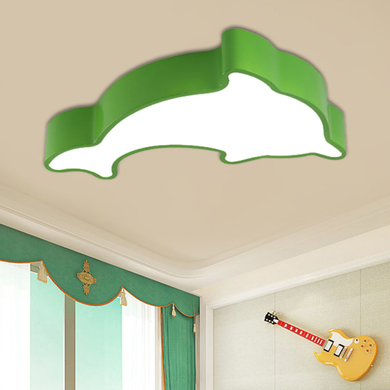 Acrylic Dolphin Ceiling Mounted Light Cartoon Green/Blue/Red LED Flushmount Lighting for Children Room Green Clearhalo 'Ceiling Lights' 'Close To Ceiling Lights' 'Close to ceiling' 'Flush mount' Lighting' 1908144