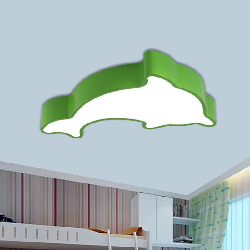 Acrylic Dolphin Ceiling Mounted Light Cartoon Green/Blue/Red LED Flushmount Lighting for Children Room Clearhalo 'Ceiling Lights' 'Close To Ceiling Lights' 'Close to ceiling' 'Flush mount' Lighting' 1908145