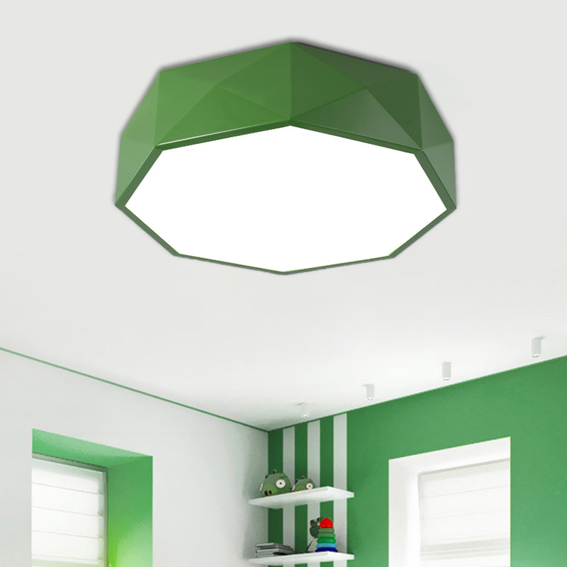 LED Parlor Flush Mount Lighting Fixture Contemporary Red/Yellow/Green Ceiling Flush with Polygon Acrylic Shade Green Clearhalo 'Ceiling Lights' 'Close To Ceiling Lights' 'Close to ceiling' 'Flush mount' Lighting' 1908148