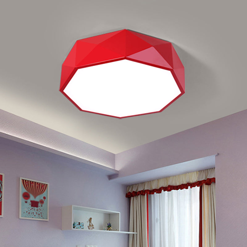 LED Parlor Flush Mount Lighting Fixture Contemporary Red/Yellow/Green Ceiling Flush with Polygon Acrylic Shade Red Clearhalo 'Ceiling Lights' 'Close To Ceiling Lights' 'Close to ceiling' 'Flush mount' Lighting' 1908156