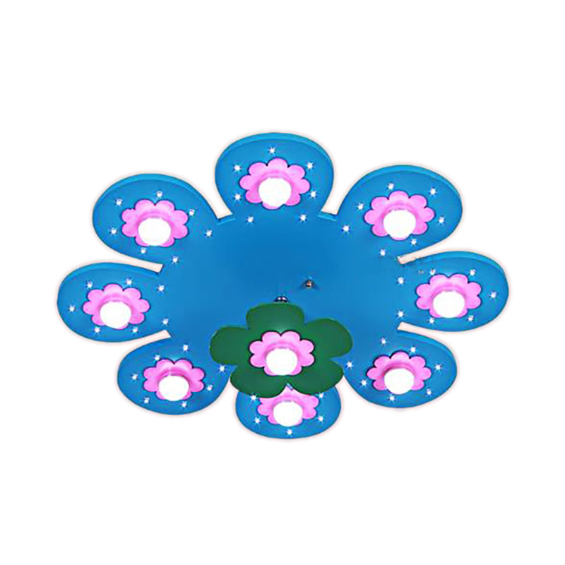 9 Lights Flower Flush Ceiling Light Kids Wood Ceiling Lamp for Nursing Room Girl Bedroom Clearhalo 'Ceiling Lights' 'Close To Ceiling Lights' 'Close to ceiling' 'Flush mount' Lighting' 190821