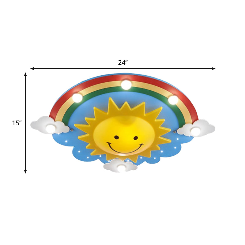 Wood Rainbow and Sun Ceiling Flush Cartoon Style 6 Heads Yellow Flush Mount Lamp Fixture Clearhalo 'Ceiling Lights' 'Close To Ceiling Lights' 'Close to ceiling' 'Flush mount' Lighting' 1908219