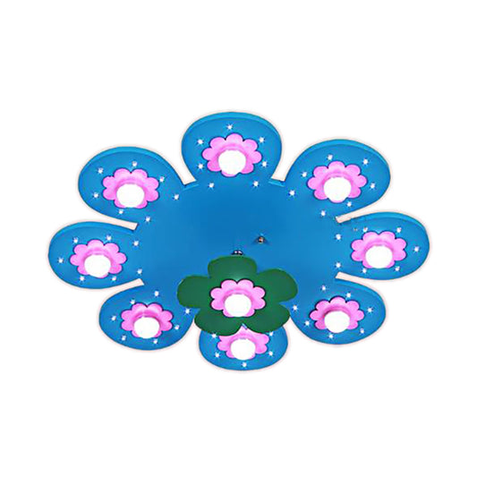 9 Lights Flower Flush Ceiling Light Kids Wood Ceiling Lamp for Nursing Room Girl Bedroom Clearhalo 'Ceiling Lights' 'Close To Ceiling Lights' 'Close to ceiling' 'Flush mount' Lighting' 190821