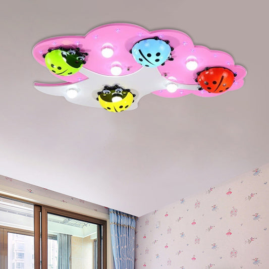 Kids Style LED Ceiling Lighting Pink/Green Ladybug Flush Mount Fixture with Acrylic Shade Pink Clearhalo 'Ceiling Lights' 'Close To Ceiling Lights' 'Close to ceiling' 'Flush mount' Lighting' 1908228