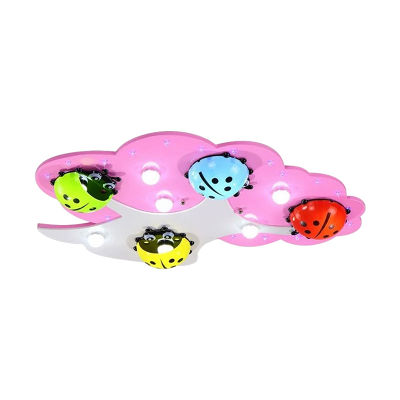 Kids Style LED Ceiling Lighting Pink/Green Ladybug Flush Mount Fixture with Acrylic Shade Clearhalo 'Ceiling Lights' 'Close To Ceiling Lights' 'Close to ceiling' 'Flush mount' Lighting' 1908229