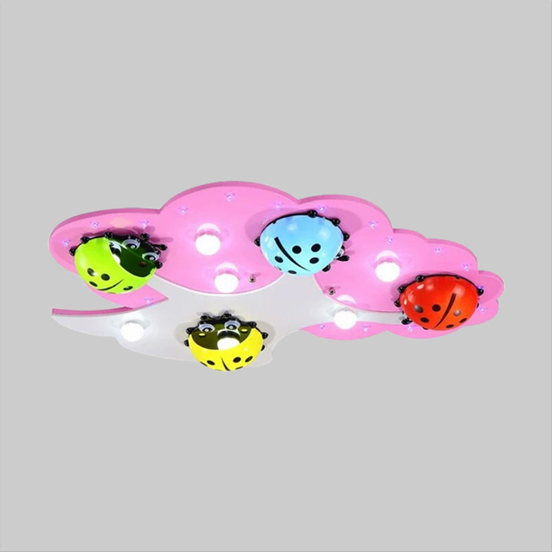 Kids Style LED Ceiling Lighting Pink/Green Ladybug Flush Mount Fixture with Acrylic Shade Clearhalo 'Ceiling Lights' 'Close To Ceiling Lights' 'Close to ceiling' 'Flush mount' Lighting' 1908230