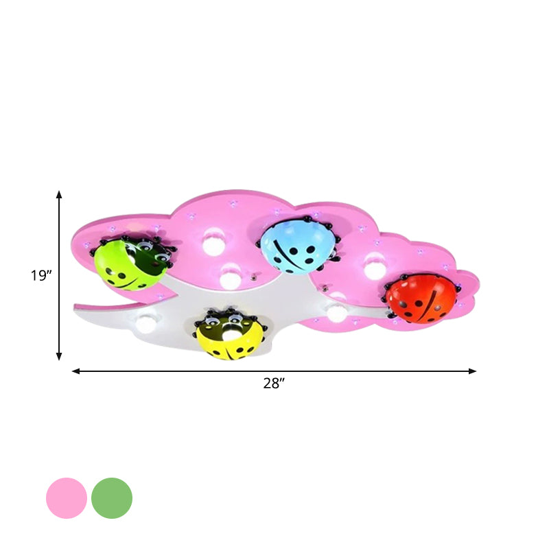 Kids Style LED Ceiling Lighting Pink/Green Ladybug Flush Mount Fixture with Acrylic Shade Clearhalo 'Ceiling Lights' 'Close To Ceiling Lights' 'Close to ceiling' 'Flush mount' Lighting' 1908231