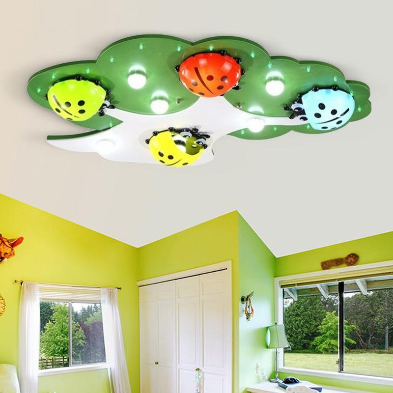 Kids Style LED Ceiling Lighting Pink/Green Ladybug Flush Mount Fixture with Acrylic Shade Green Clearhalo 'Ceiling Lights' 'Close To Ceiling Lights' 'Close to ceiling' 'Flush mount' Lighting' 1908232