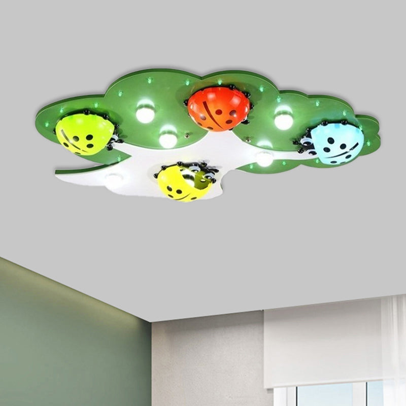 Kids Style LED Ceiling Lighting Pink/Green Ladybug Flush Mount Fixture with Acrylic Shade Clearhalo 'Ceiling Lights' 'Close To Ceiling Lights' 'Close to ceiling' 'Flush mount' Lighting' 1908233