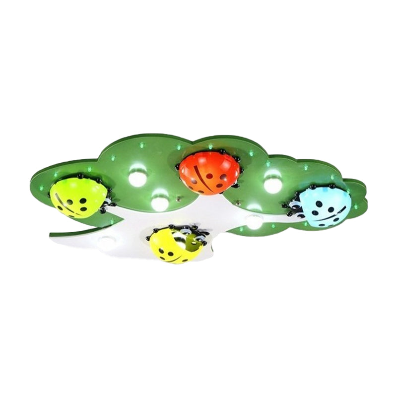 Kids Style LED Ceiling Lighting Pink/Green Ladybug Flush Mount Fixture with Acrylic Shade Clearhalo 'Ceiling Lights' 'Close To Ceiling Lights' 'Close to ceiling' 'Flush mount' Lighting' 1908234