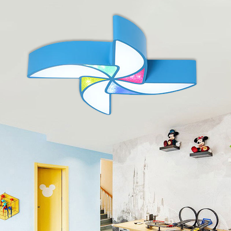 LED Playroom Flush Light Fixture Modernism Blue/Green/Pink Ceiling Flush Mount with Windmill Acrylic Shade Blue Clearhalo 'Ceiling Lights' 'Close To Ceiling Lights' 'Close to ceiling' 'Flush mount' Lighting' 1908236