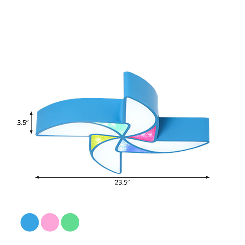 LED Playroom Flush Light Fixture Modernism Blue/Green/Pink Ceiling Flush Mount with Windmill Acrylic Shade Clearhalo 'Ceiling Lights' 'Close To Ceiling Lights' 'Close to ceiling' 'Flush mount' Lighting' 1908239