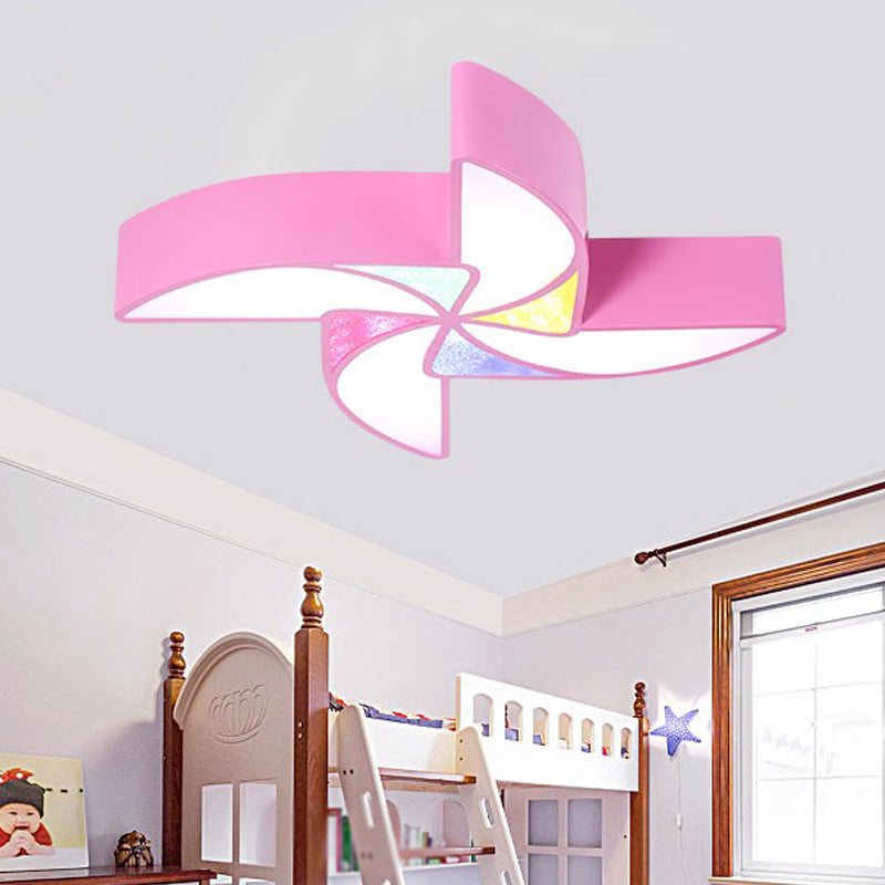 LED Playroom Flush Light Fixture Modernism Blue/Green/Pink Ceiling Flush Mount with Windmill Acrylic Shade Pink Clearhalo 'Ceiling Lights' 'Close To Ceiling Lights' 'Close to ceiling' 'Flush mount' Lighting' 1908240