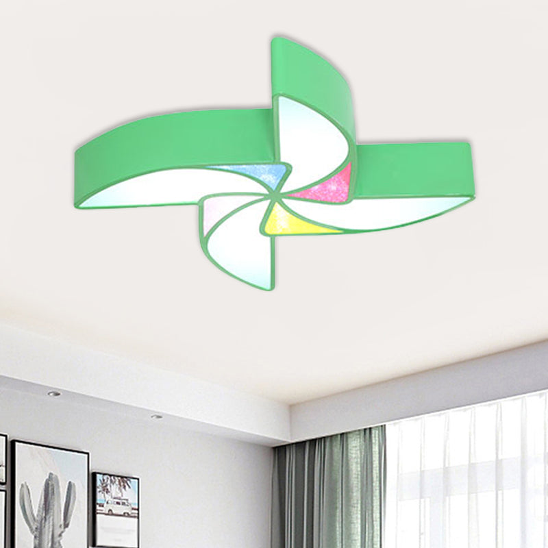 LED Playroom Flush Light Fixture Modernism Blue/Green/Pink Ceiling Flush Mount with Windmill Acrylic Shade Green Clearhalo 'Ceiling Lights' 'Close To Ceiling Lights' 'Close to ceiling' 'Flush mount' Lighting' 1908244