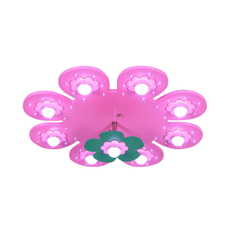 9 Lights Flower Flush Ceiling Light Kids Wood Ceiling Lamp for Nursing Room Girl Bedroom Clearhalo 'Ceiling Lights' 'Close To Ceiling Lights' 'Close to ceiling' 'Flush mount' Lighting' 190825