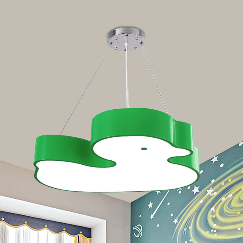 Duck Chandelier Pendant Light Cartoon Acrylic LED Bedroom Hanging Lamp Kit in Green/Red/Yellow Clearhalo 'Ceiling Lights' 'Chandeliers' Lighting' options 1908272