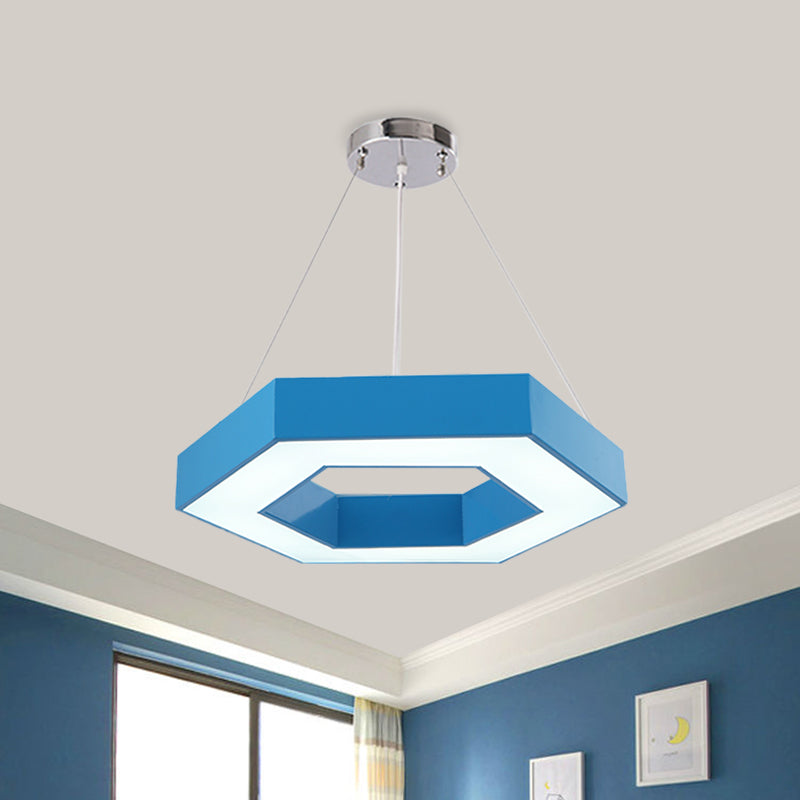 Acrylic Hexagon Ring Down Lighting Simple LED Chandelier Lighting in Red/Yellow/Blue for Kindergarten Clearhalo 'Ceiling Lights' 'Chandeliers' Lighting' options 1908385