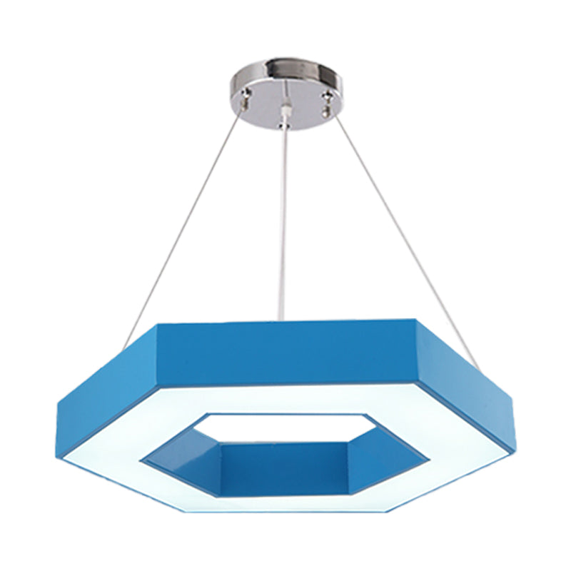 Acrylic Hexagon Ring Down Lighting Simple LED Chandelier Lighting in Red/Yellow/Blue for Kindergarten Clearhalo 'Ceiling Lights' 'Chandeliers' Lighting' options 1908386