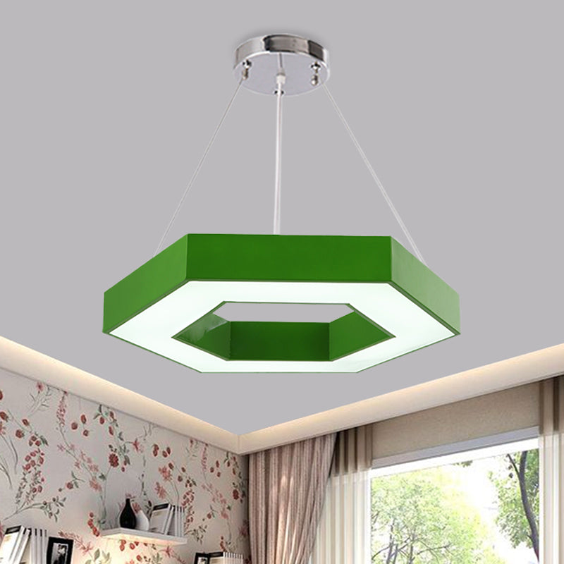 Acrylic Hexagon Ring Down Lighting Simple LED Chandelier Lighting in Red/Yellow/Blue for Kindergarten Green Clearhalo 'Ceiling Lights' 'Chandeliers' Lighting' options 1908388_26af8ee5-0f21-408a-8e5d-ce980c4b21c7