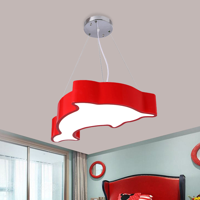 Acrylic Dolphin Pendant Chandelier Minimalist Blue/Green/Yellow LED Ceiling Suspension Lamp for Playroom Red Clearhalo 'Ceiling Lights' 'Chandeliers' Lighting' options 1908436_11150215-d2c0-4ac0-81d4-baef96793f3f