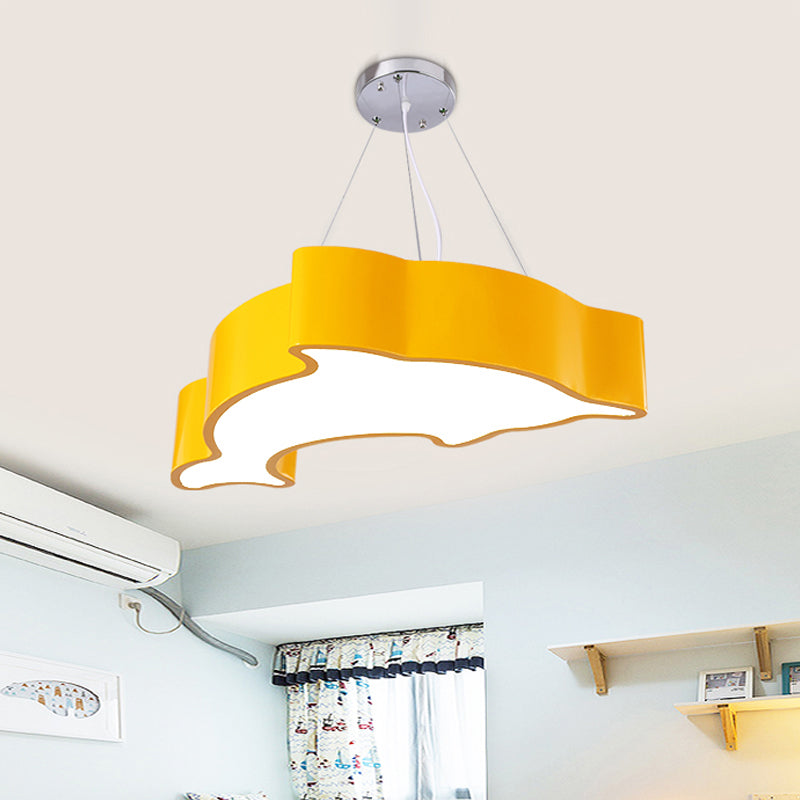 Acrylic Dolphin Pendant Chandelier Minimalist Blue/Green/Yellow LED Ceiling Suspension Lamp for Playroom Clearhalo 'Ceiling Lights' 'Chandeliers' Lighting' options 1908440